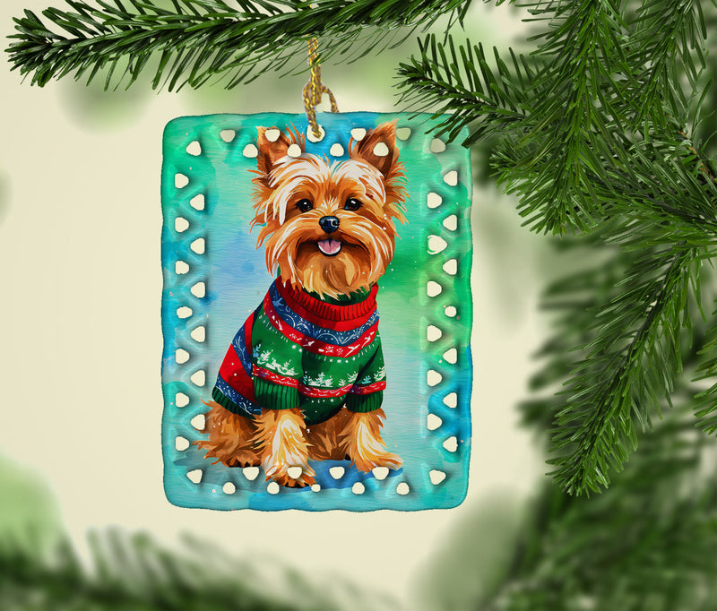 Yorkshire Terrier Yorkie Christmas Porcelain Ornament