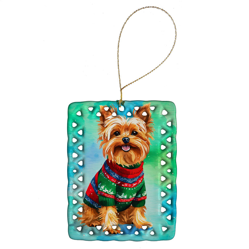 Yorkshire Terrier Yorkie Christmas Porcelain Ornament