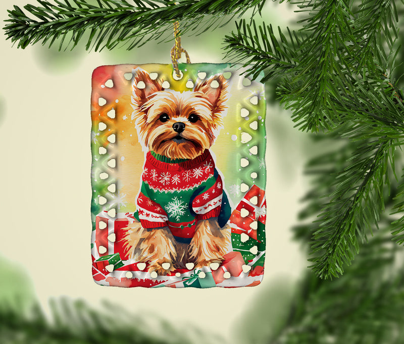 Yorkshire Terrier Yorkie Christmas Porcelain Ornament