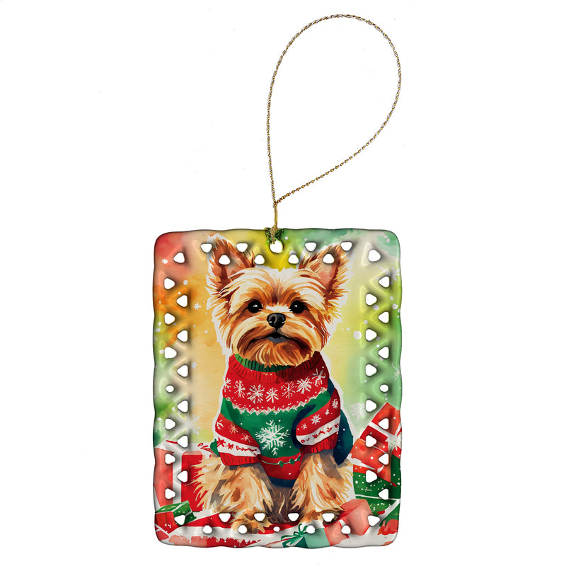 Yorkshire Terrier Yorkie Christmas Porcelain Ornament