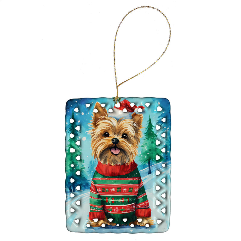 Yorkshire Terrier Yorkie Christmas Porcelain Ornament