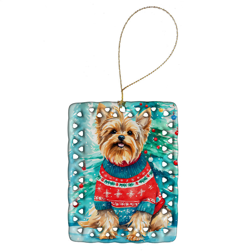 Yorkshire Terrier Yorkie Christmas Porcelain Ornament