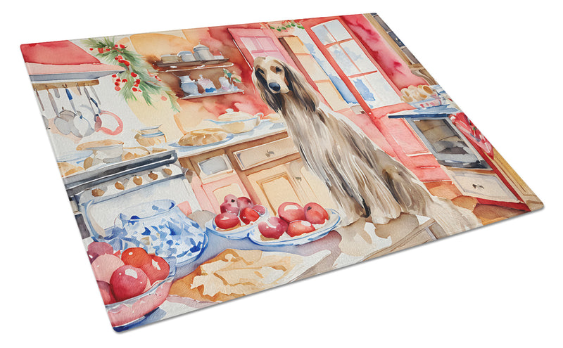 Afghan Hound Christmas Cookies Glass Cutting Board