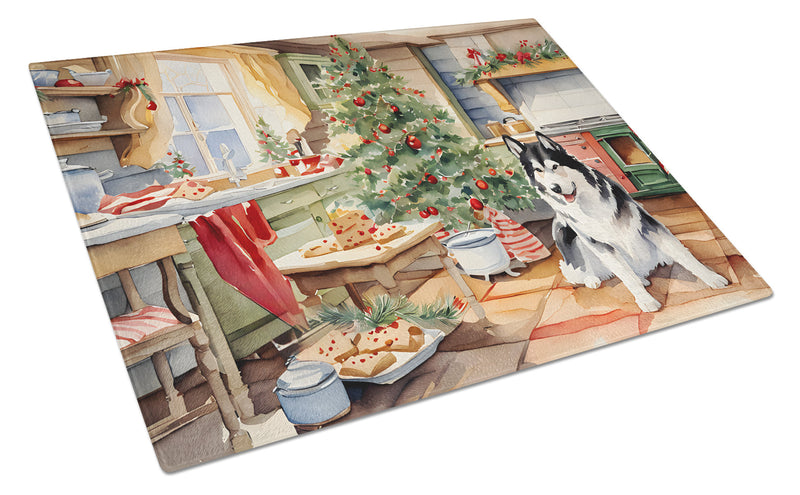 Alaskan Malamute Christmas Cookies Glass Cutting Boards – Durable, Decorative Kitchen Art