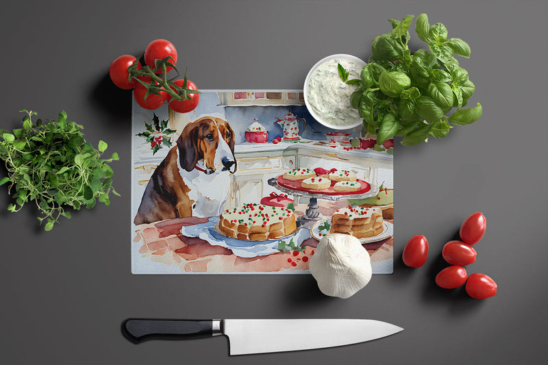 Basset Hound Christmas Cookies Glass Cutting Boards – Durable, Decorative Kitchen Art