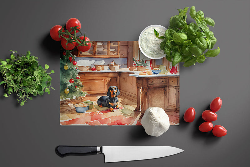 Dachshund Christmas Cookies Glass Cutting Boards – Durable, Decorative Kitchen Art