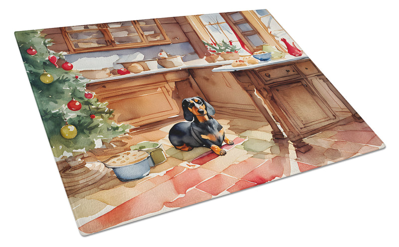 Dachshund Christmas Cookies Glass Cutting Boards – Durable, Decorative Kitchen Art
