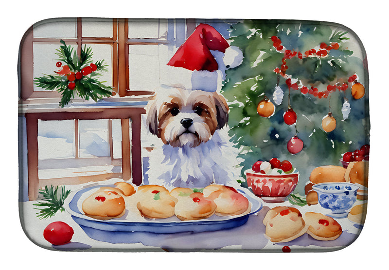 Lhasa Apso Christmas Cookies Dish Drying Mat