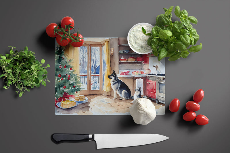 Norwegian Elkhound Christmas Cookies Glass Cutting Board