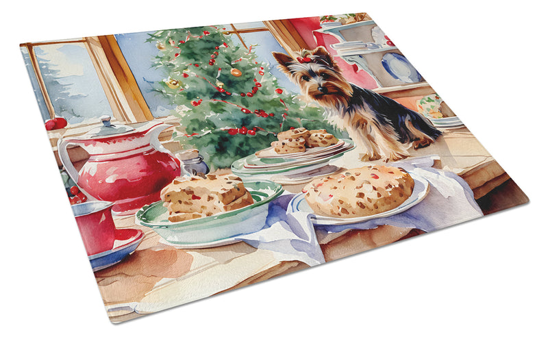 Yorkshire Terrier Yorkie Christmas Cookies Glass Cutting Board