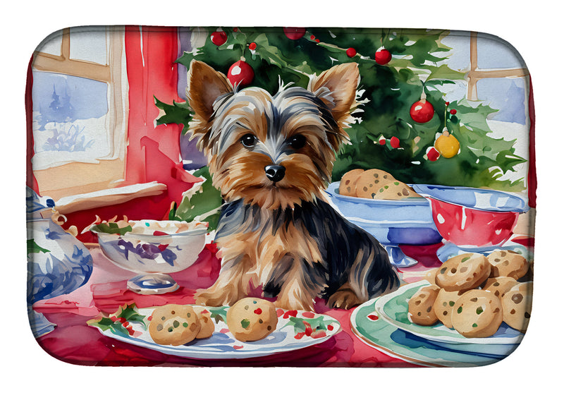 Yorkshire Terrier Yorkie Christmas Cookies Dish Drying Mat