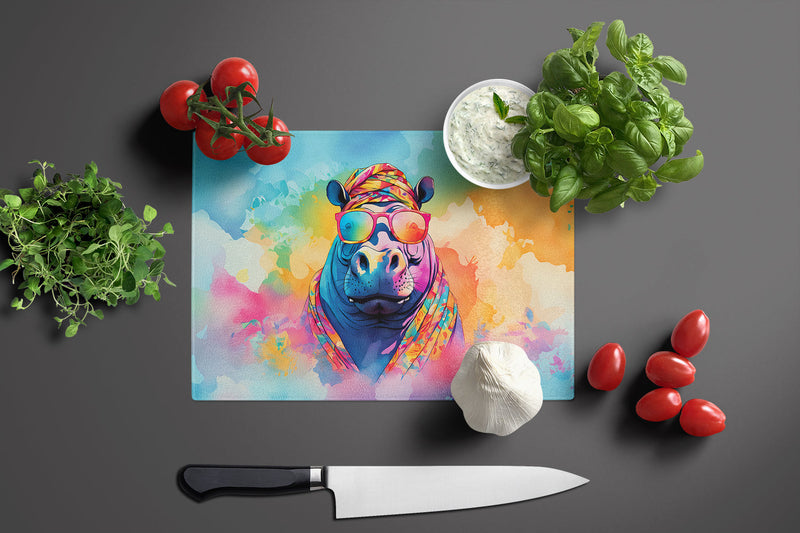 Hippie Animal Hippopotamus Glass Cutting Boards – Durable, Decorative Kitchen Art