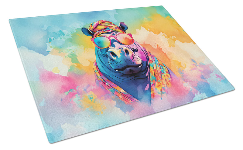 Hippie Animal Hippopotamus Glass Cutting Boards – Durable, Decorative Kitchen Art