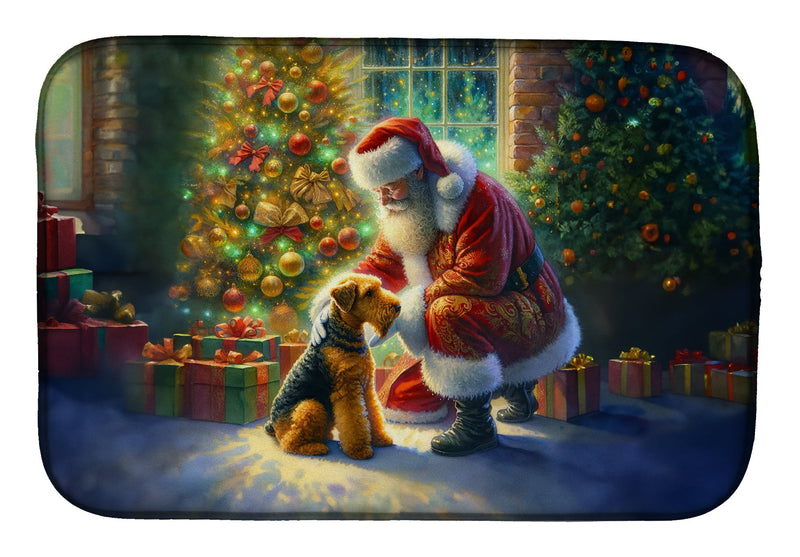 Airedale Terrier and Santa Claus Dish Drying Mat