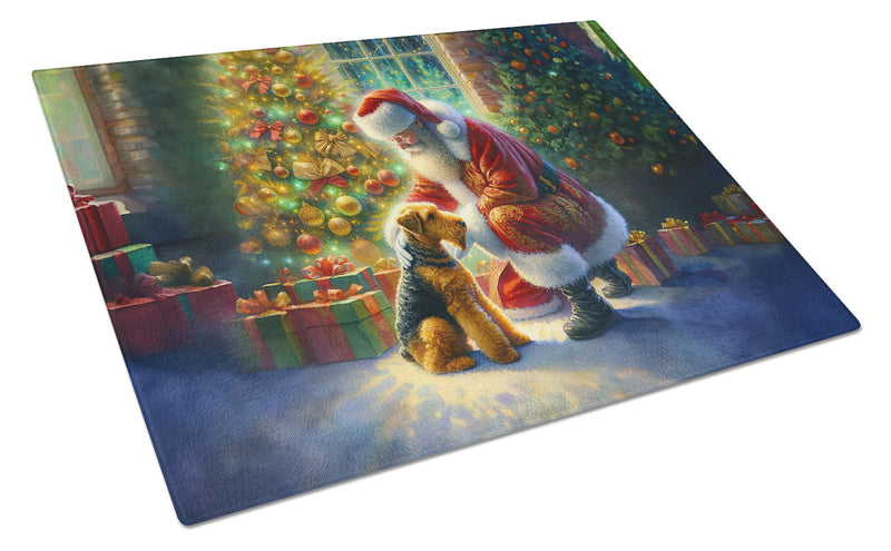 Airedale Terrier and Santa Claus Glass Cutting Board