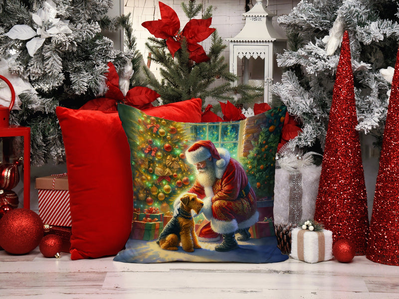Airedale Terrier and Santa Claus Throw Pillow - 14x14 Decorative Pillow – Art for Your Home & Patio