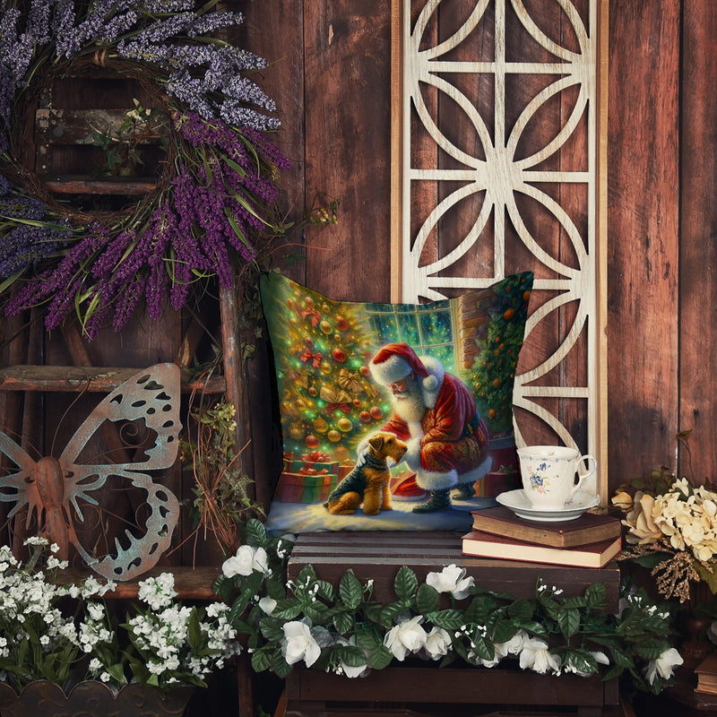 Airedale Terrier and Santa Claus Throw Pillow - 14x14 Decorative Pillow – Art for Your Home & Patio