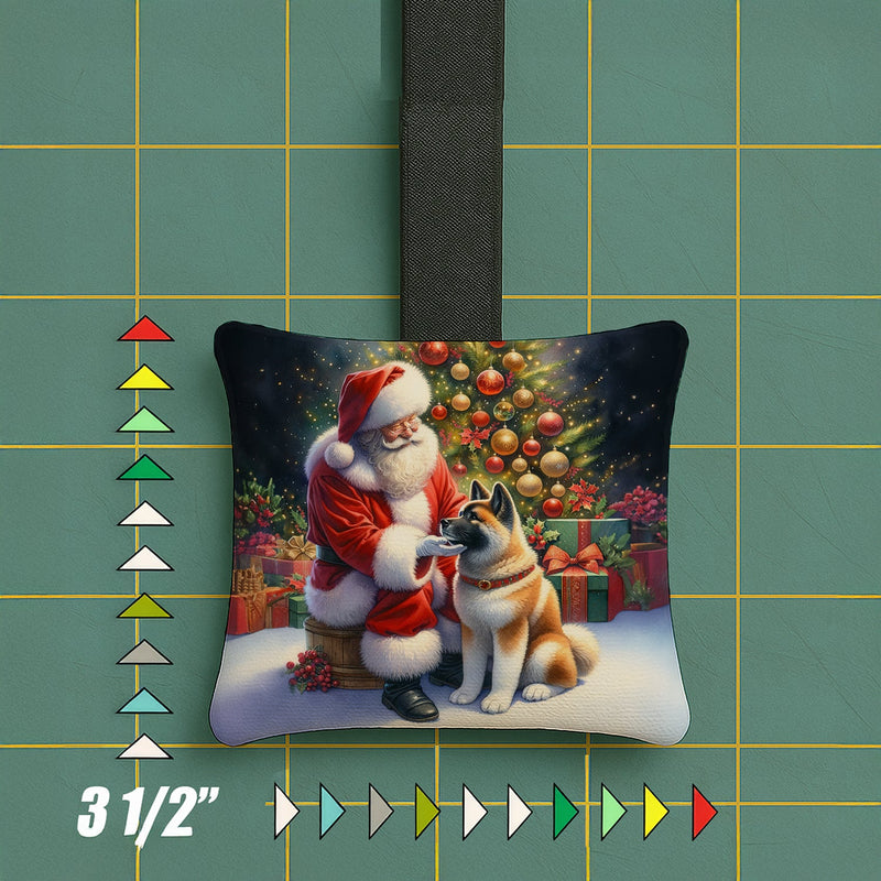 Akita and Santa Claus Hanging Square Fabric Ornament 3.5 × 3.5