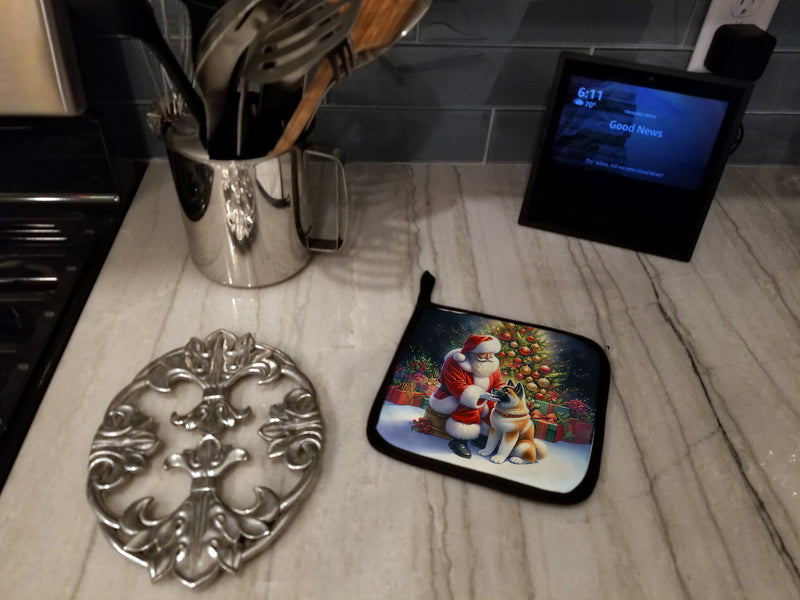 Akita and Santa Claus Pot Holders - Set of 2 Decorative Kitchen Helpers | Made in the USA
