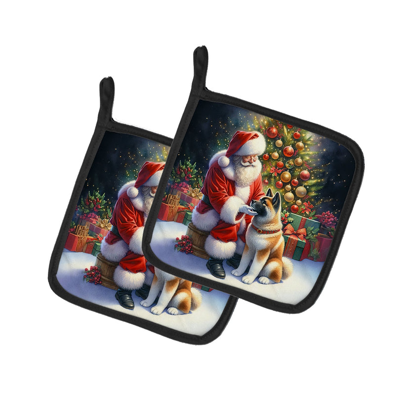 Akita and Santa Claus Pot Holders - Set of 2 Decorative Kitchen Helpers | Made in the USA
