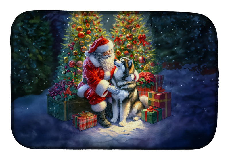 Alaskan Malamute and Santa Claus Dish Drying Mat