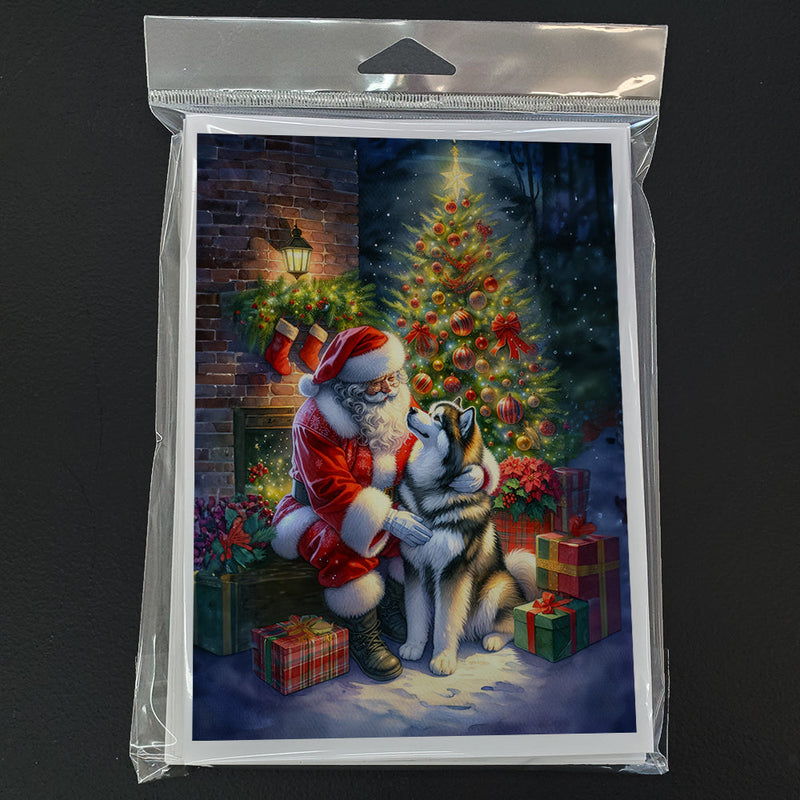 Alaskan Malamute and Santa Claus Greeting Cards Pack of 8