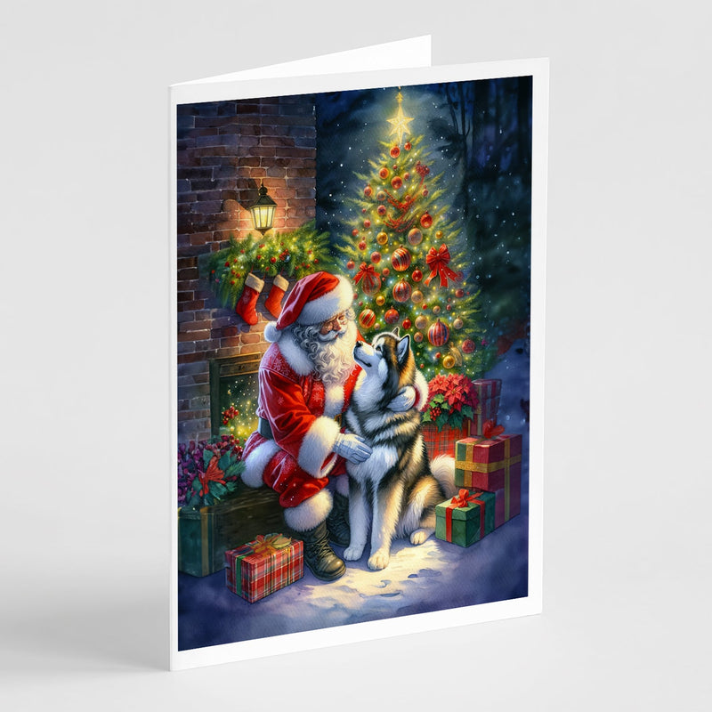 Alaskan Malamute and Santa Claus Greeting Cards Pack of 8