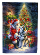 Alaskan Malamute with Santa Garden Flag – Christmas Dog Yard Decor