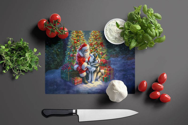 Alaskan Malamute and Santa Claus Glass Cutting Boards – Durable, Decorative Kitchen Art
