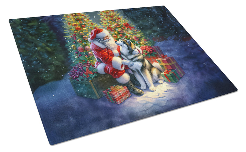 Alaskan Malamute and Santa Claus Glass Cutting Boards – Durable, Decorative Kitchen Art