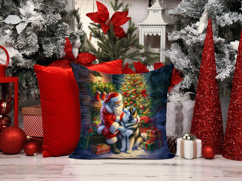 Alaskan Malamute and Santa Claus Throw Pillow - 14x14 Decorative Pillow – Art for Your Home & Patio