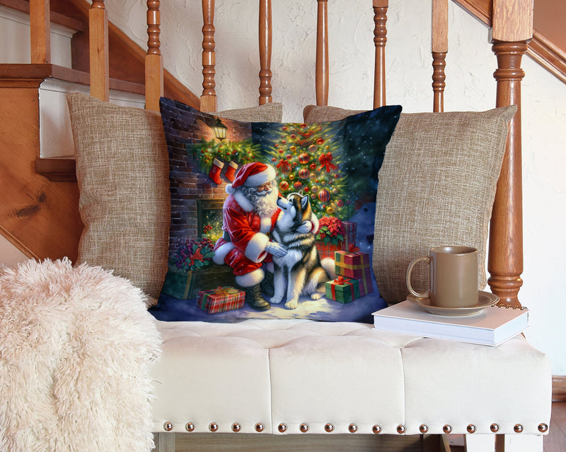 Alaskan Malamute and Santa Claus Throw Pillow - 14x14 Decorative Pillow – Art for Your Home & Patio