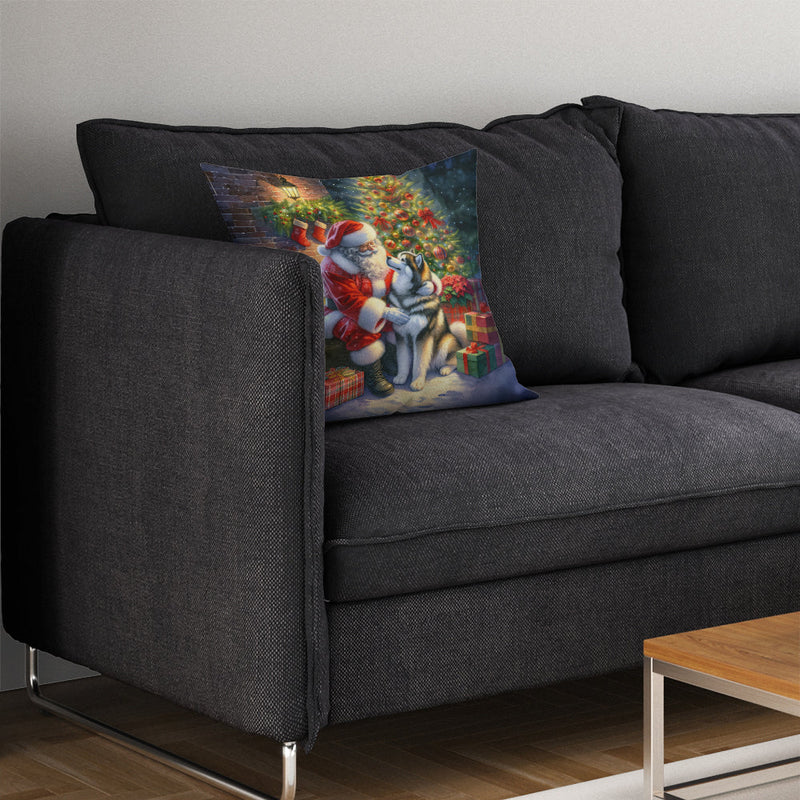 Alaskan Malamute and Santa Claus Throw Pillow - 14x14 Decorative Pillow – Art for Your Home & Patio