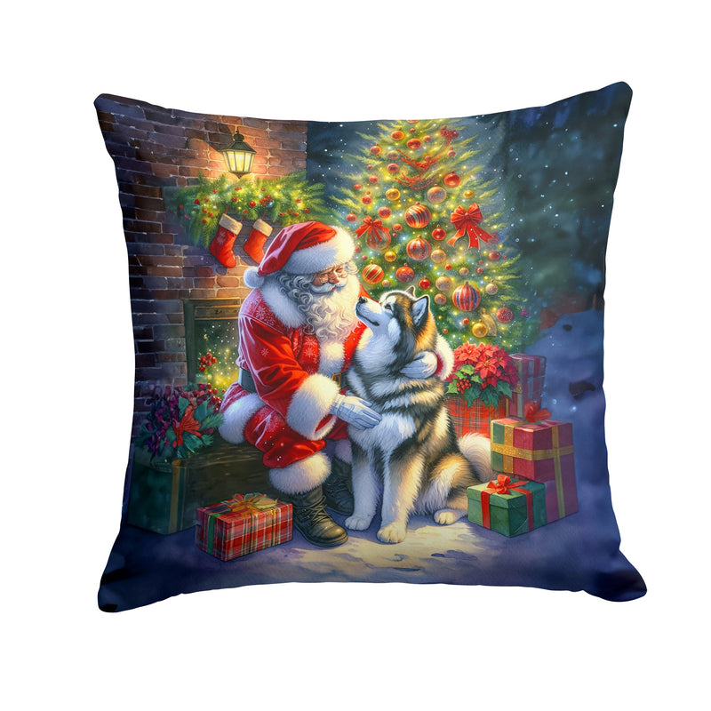 Alaskan Malamute and Santa Claus Throw Pillow - 14x14 Decorative Pillow – Art for Your Home & Patio