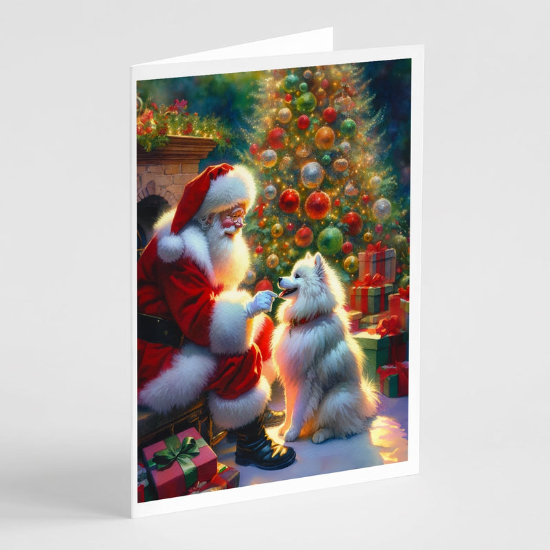 American Eskimo and Santa Claus Greeting Cards Pack of 8