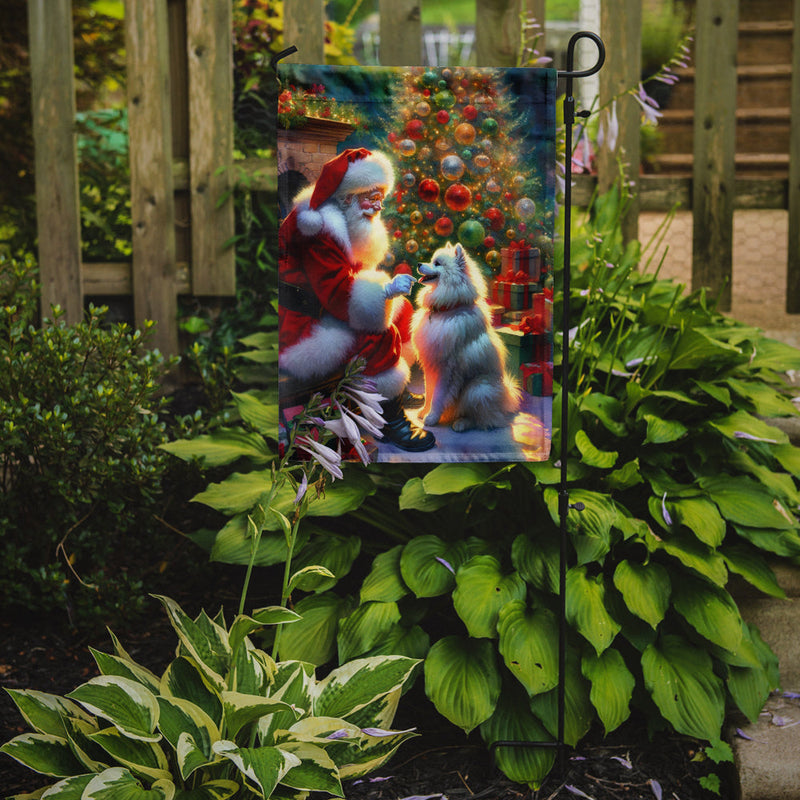 American Eskimo with Santa Garden Flag – Christmas Dog Yard Decor