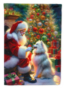 American Eskimo with Santa Garden Flag – Christmas Dog Yard Decor