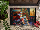 American Eskimo and Santa Claus Doormat-24x36 Indoor / Outdoor Rug | Made in USA