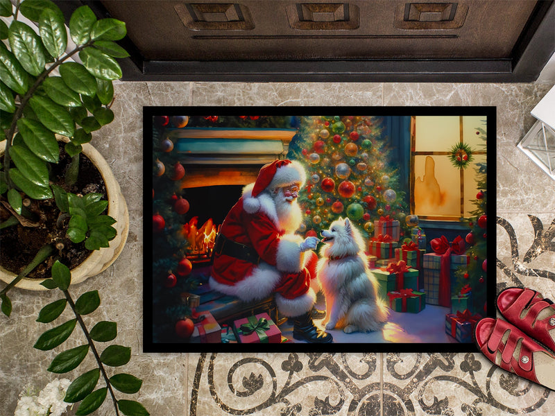 American Eskimo and Santa Claus Doormat-24x36 Indoor / Outdoor Rug | Made in USA