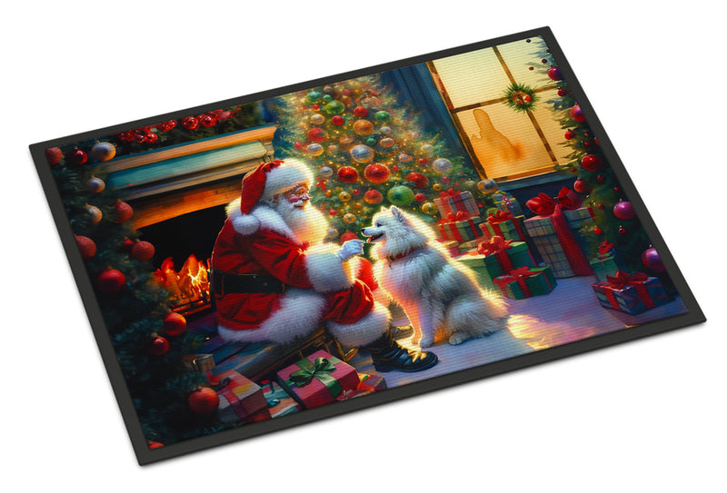 American Eskimo and Santa Claus Doormat-24x36 Indoor / Outdoor Rug | Made in USA