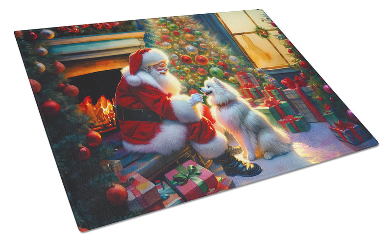 American Eskimo and Santa Claus Glass Cutting Board