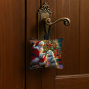 American Eskimo and Santa Claus Hanging Square Fabric Ornament 3.5 × 3.5