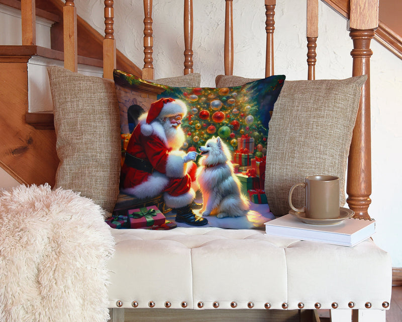 American Eskimo and Santa Claus Throw Pillow - 14x14 Decorative Pillow – Art for Your Home & Patio