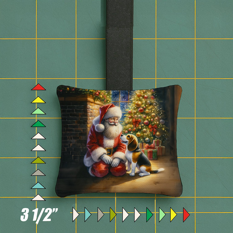Beagle and Santa Claus Hanging Square Fabric Ornament 3.5 × 3.5