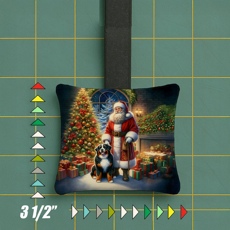 Bernese Mountain Dog and Santa Claus Hanging Square Fabric Ornament 3.5 × 3.5
