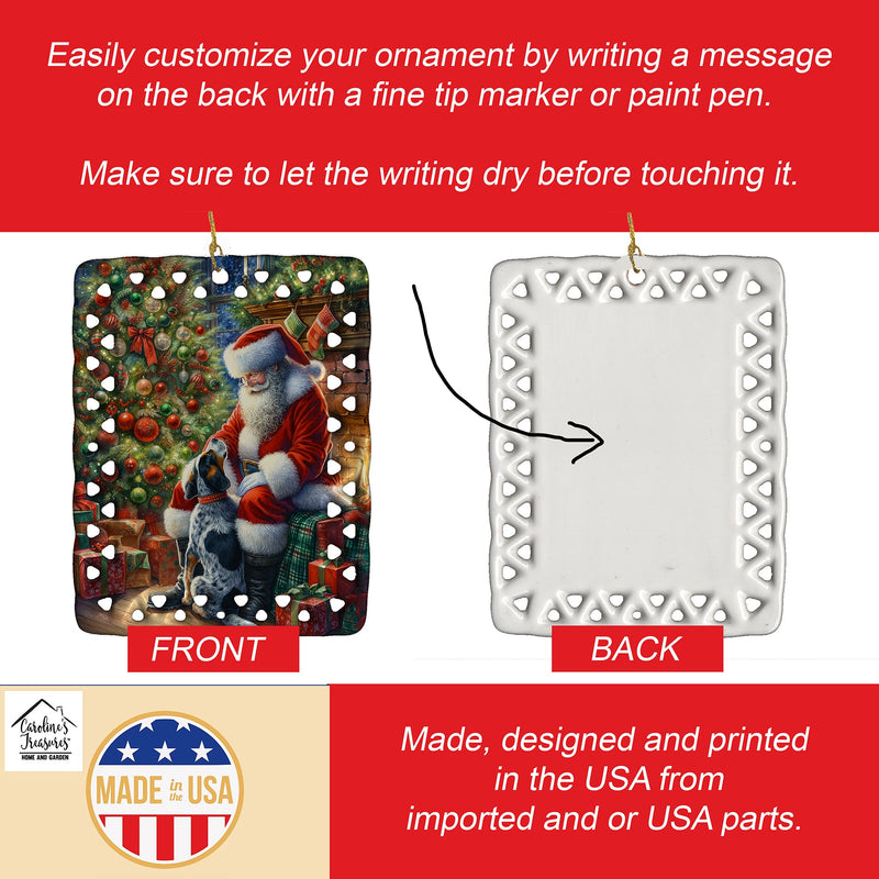 Bluetick Hound and Santa Claus Porcelain Ornament