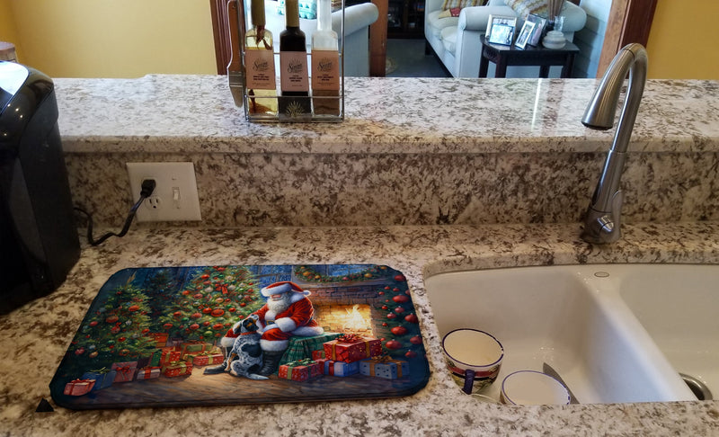Bluetick Hound and Santa Claus Dish Drying Mat
