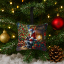 Bluetick Hound and Santa Claus Hanging Square Fabric Ornament 3.5 × 3.5