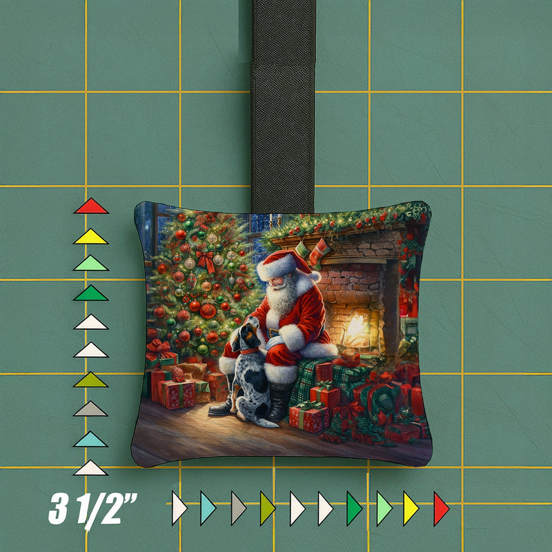 Bluetick Hound and Santa Claus Hanging Square Fabric Ornament 3.5 × 3.5