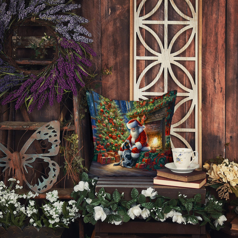 Bluetick Hound and Santa Claus Throw Pillow - 14x14 Decorative Pillow – Art for Your Home & Patio